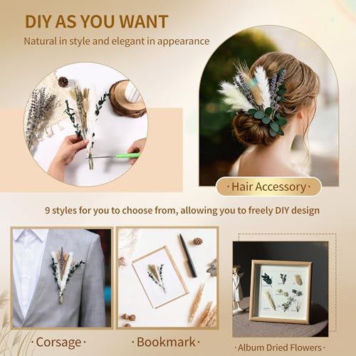 Bpole Dried Pampas Grass Bouquet - 92 Pcs (11-13 Inch) - 9 Styles