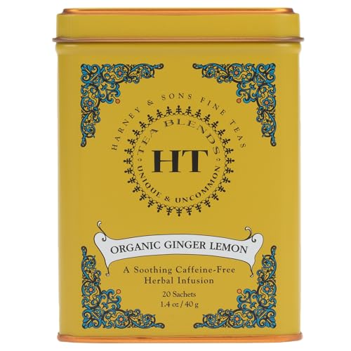 Harney & Sons Organic Ginger Lemon Herbal Tea, 20 Pyramid Sachets in Tin