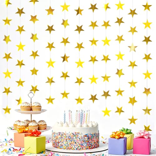 Gold Star Garland - 66 FT Double-Sided Paper Banner with 165 Stars