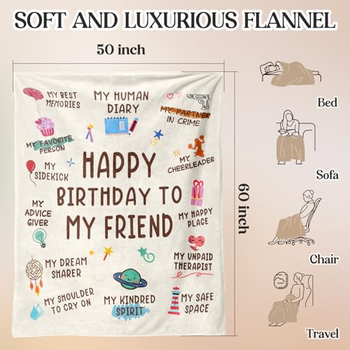 Soft Warm Blanket for Best Friend Birthday Gifts - 60"x50"