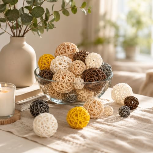24PCS Decorative Rattan Balls Set - Natural Bowl Fillers