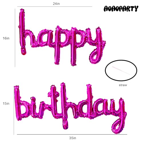 Hot Pink Happy Birthday Balloon Banner - 16 Inch Mylar Foil Decoration