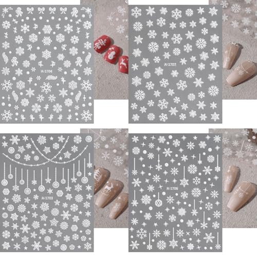 Christmas Nail Stickers 12 Sheets 3D Self-Adhesive Winter Snowflake Elk Decals