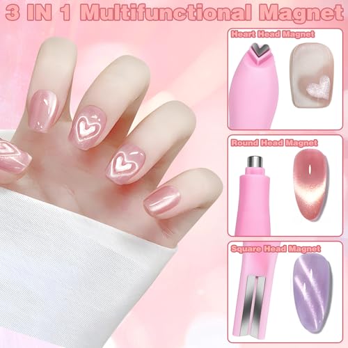 3 in 1 Cat Eye Nail Magnet Tool - Pink Multifunctional Magnetic Wand