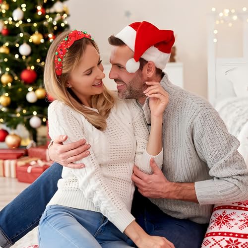 Christmas Rhinestone Pearl Headband - Red Crystal Knotted Hair Band