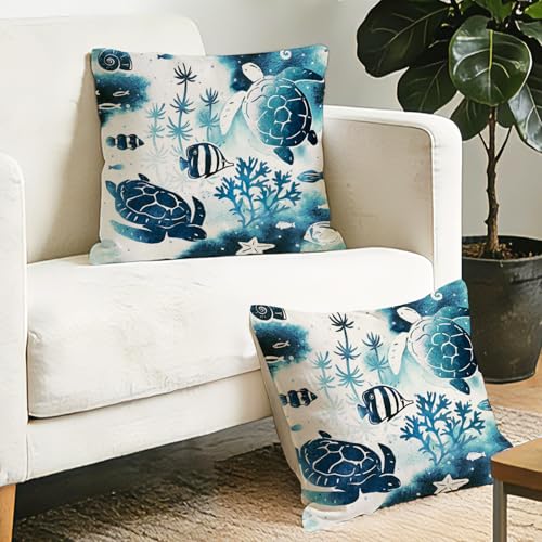 Under The Sea Turtle Decorative Pillow Covers - 18x18 Set of 2