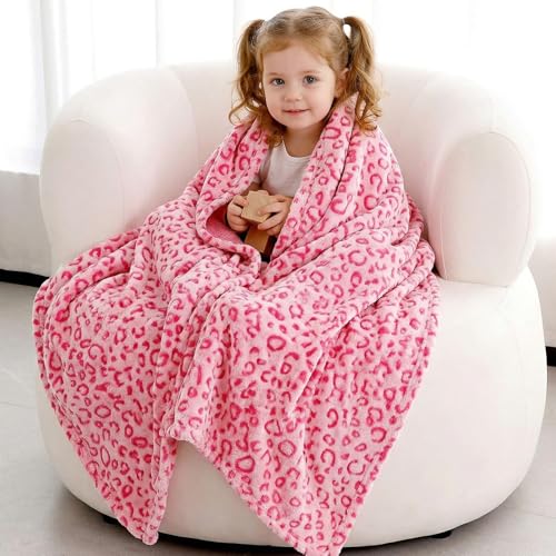 MIBOI Pink Leopard Throw Blanket - Small 40x50in Fleece