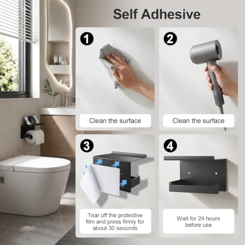 Idymere Matte Black Wall Mount Toilet Paper Holder with Shelf, Adjustable & Mega Roll Compatible