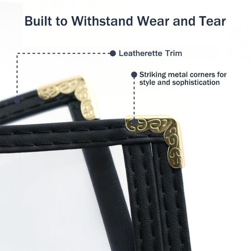 25 Pack Goodsmart Cafe Style Restaurant Menu Cover, 8.5x11 Side-Loading Double Stitched Edge Menu Sleeve, Crystal Clear Vinyl Menu Holder with Gold Decorative Corners (Black, 2 Pages / 4 Views)