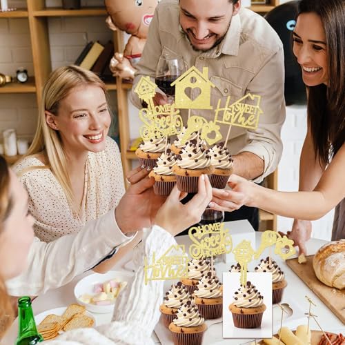 Golden Key Housewarming Cupcake Toppers - Glitter New Home Party Decor