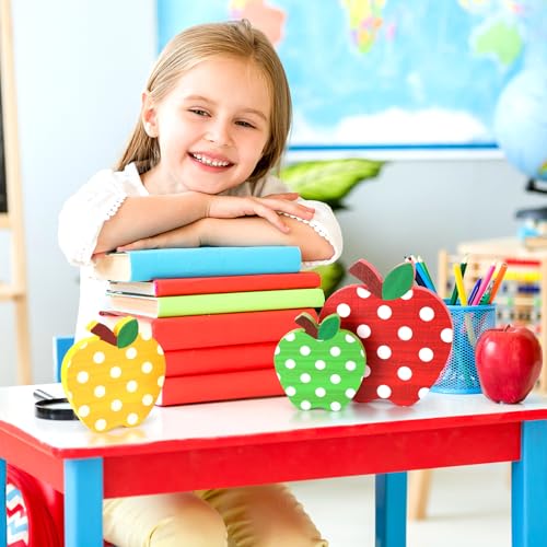 Wooden Apple Table Signs - 3-Piece Retro Back to School Decor Set