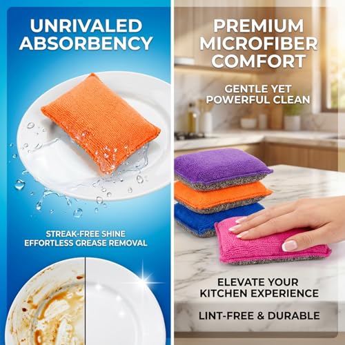 MAQIHAN 8 Pack Non-Scratch Microfiber Dish Scrubbers