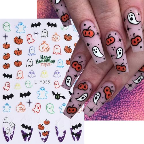 WULIUFLY 6 Sheets Halloween 3D Self-Adhesive Nail Art Decals Ghost Skull Pumpkin