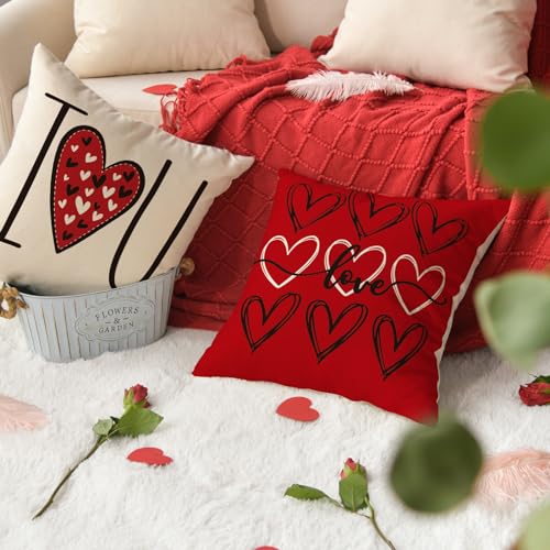 AVOIN Colorlife Love Hearts Throw Pillow Covers - Set of 4, 18x18 Inch