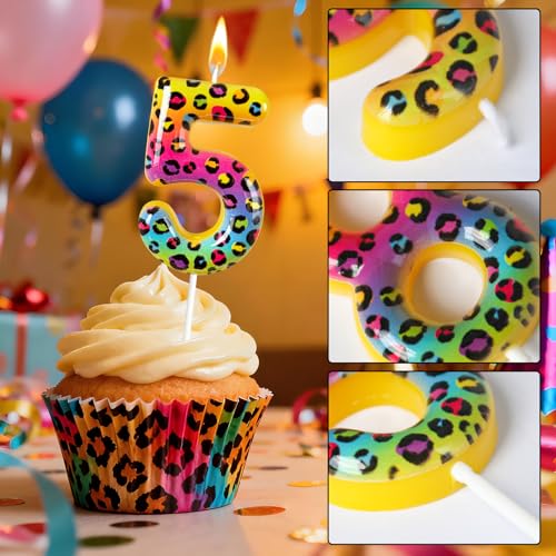 Colorful Leopard Print Number 5 Birthday Candle - Party Decoration