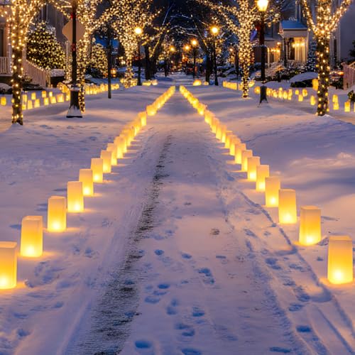White Luminary Bags with LED Candles Set - Waterproof Pathway Decor