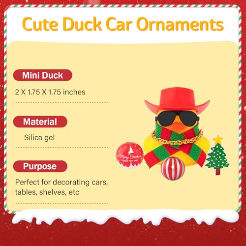 Wonuu Christmas Rubber Duck - Squeaking Mini Ducky Car Dashboard Ornament with Cowboy Hat and Holiday Accessories
