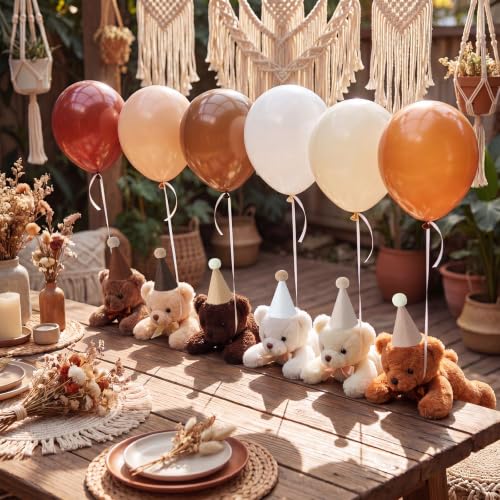 Civaner Mini Party Hats & Boho Brown Balloons Set for Stuffed Animals