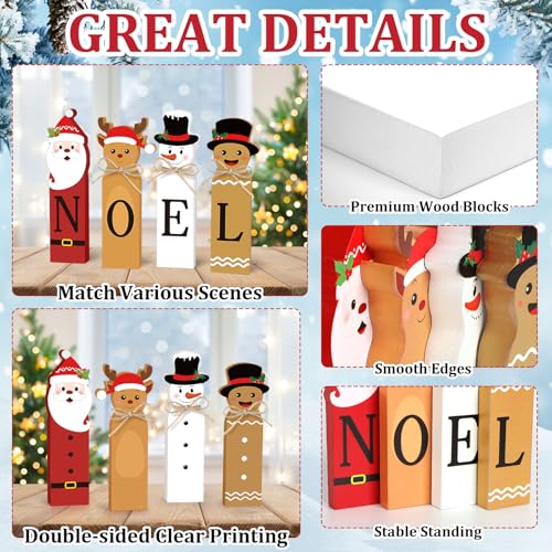 Christmas Noel Wooden Block Sign Xmas Tiered Tray Decor Santa Snowman Reindeer - Xmas
