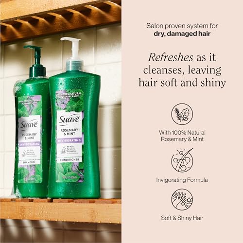 Suave Invigorating Rosemary & Mint Shampoo, Refreshing Hair Care, 28 Fl Oz