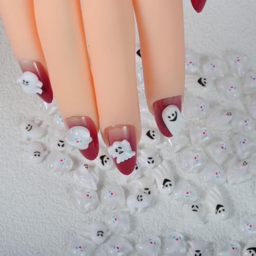 MOLILON 3D White Ghost Resin Nail Charms for Halloween Manicure Art