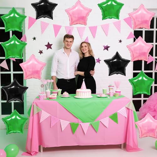 Adorely 12-Piece 18-Inch Star Foil Balloons in Pink, Green, and Black