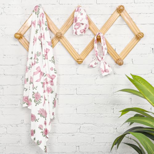 TANOFAR Newborn Swaddle Blanket Set - Swan Bow, Soft Stretchy Receiving Wrap