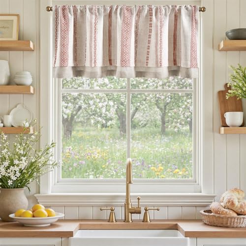 jinchan Liora Linen Valance 18 Inch Modern Boho 1 Panel Terracotta on Linen, 50"W x 18"L