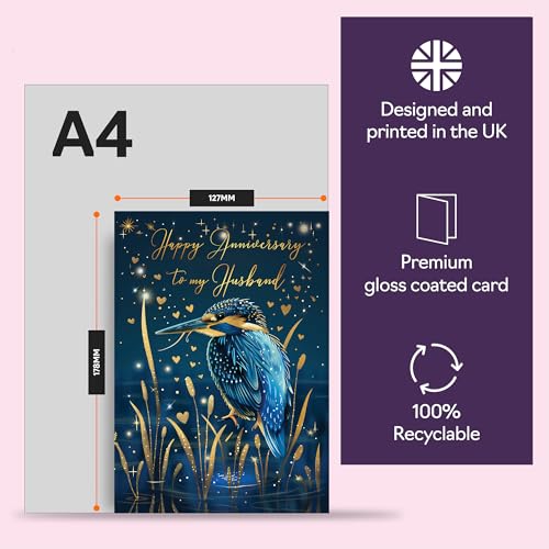 Gold Anniversary Card for Husband - Elegant A5 Greeting Card with Envelope