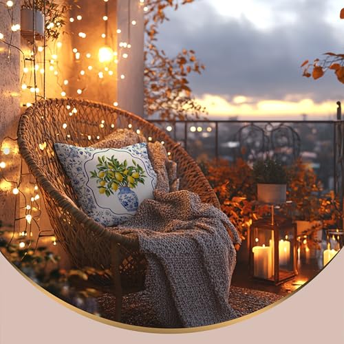 Chinoiserie Lemon Throw Pillow Cover 18x18 - Flannel Decorative Cushion