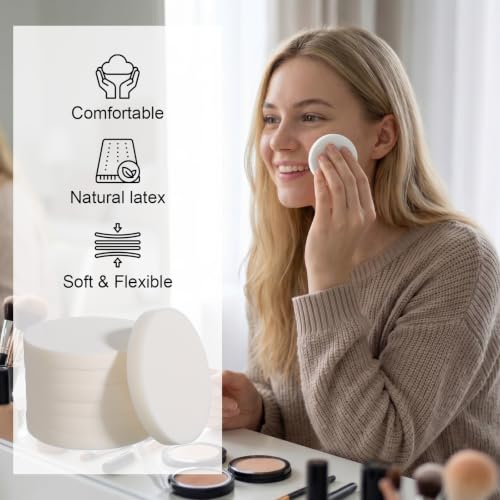 Hadnves 12 Pcs Round Makeup Sponges Flat White Cosmetic Blending Pads