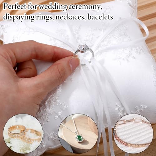 Elegant Lace Wedding Ring Bearer Pillow with Bowknot - 6x6 inches