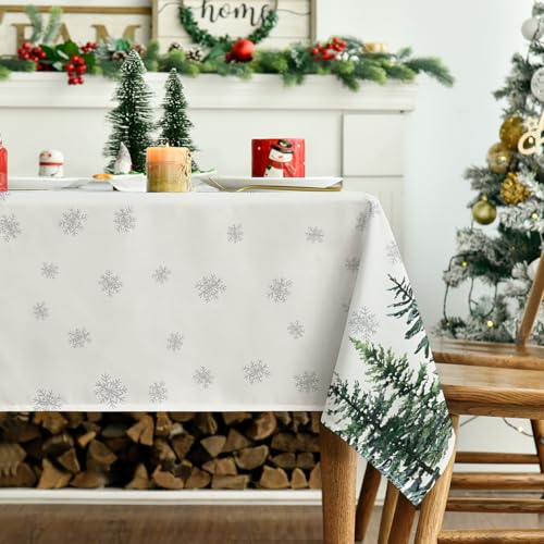 Horaldaily Christmas Tablecloth 60 x 120 Inch Rectangular Snow Trees White
