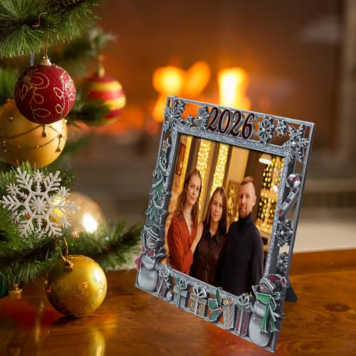 Christmas 5x7 Photo Frame Gray Metal Holiday Picture Display