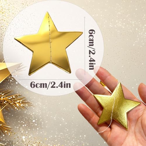 Gold Star Garland 105 Feet with 8 Glitter Paper String Decorations for Christmas, Wedding, Party