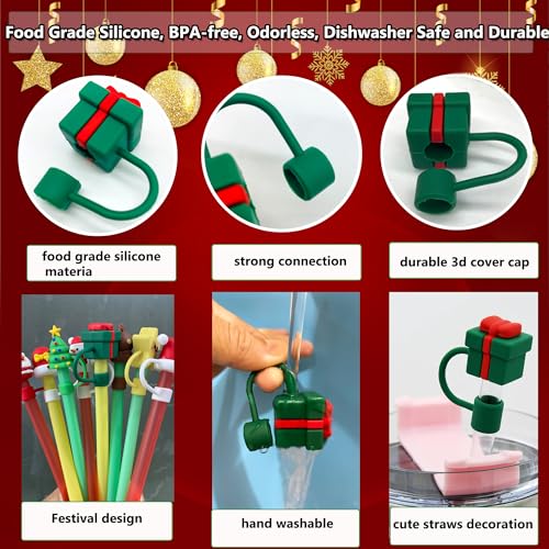 8-Pack Christmas Silicone Straw Toppers for Stanley Cups
