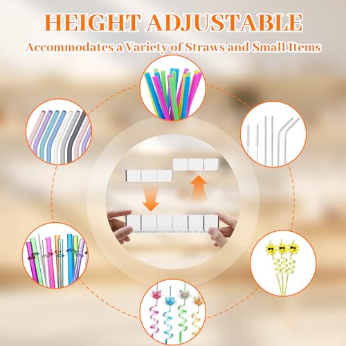 Cinola Transparent 9.84-inch Adjustable Straw Organizer for Cabinet Doors, 3-Part Storage with Strong Adhesive Tape