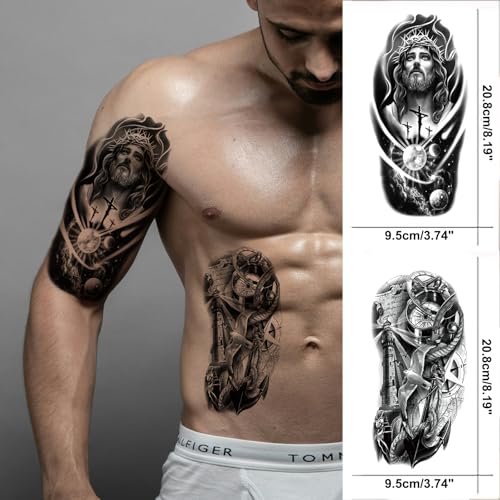 Briyhose Pirate Skull Temporary Tattoo - Realistic Large Half Arm Sleeve