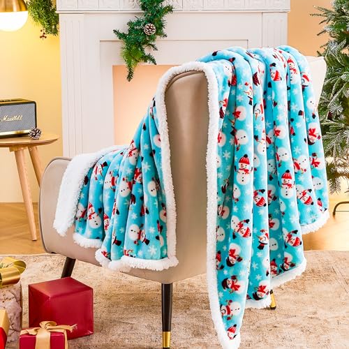 Christmas Throw Blanket Fuzzy Cozy Warm Fleece Sherpa Holiday Bedding for Couch Bed