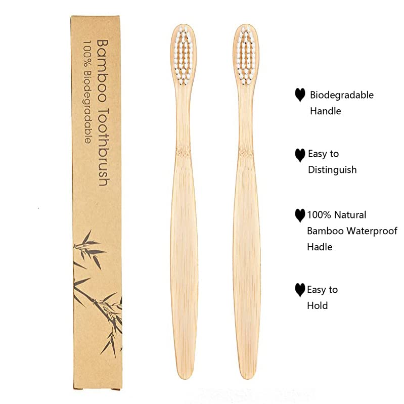 SEVENHEAD Bamboo Toothbrushes for Adults - 2 Pack Eco-Friendly Soft Bristles