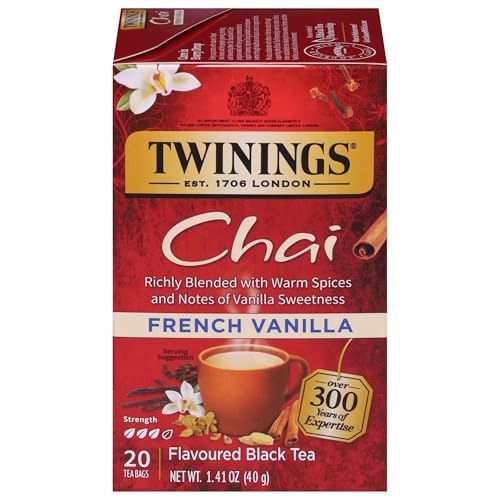 Twinings French Vanilla Chai Black Tea Bags - 20 Count, Warm & Spicy, Individually Wrapped, Pack of 1