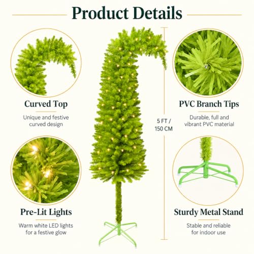 5Ft Whimsical Lime Green Artificial Christmas Tree, Bendable Holiday Decor