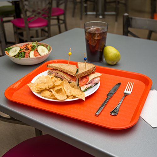 Cafeteria Tray with Patterned Surface - Lightweight Plastic, 17.87x14in, Orange