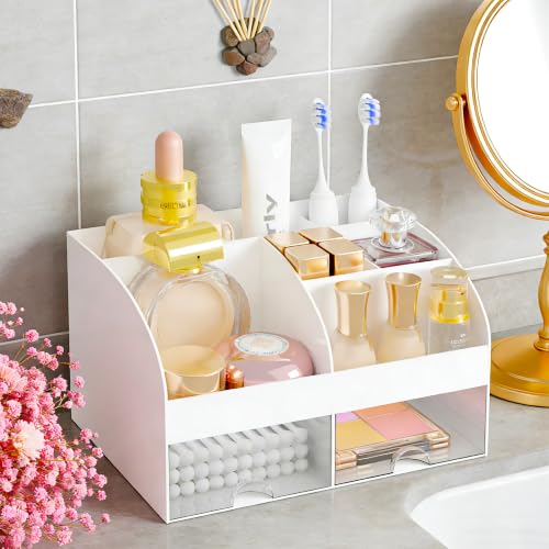 DIRZHX White Makeup Organizer with 2 Drawers - Compact Vanity Storage