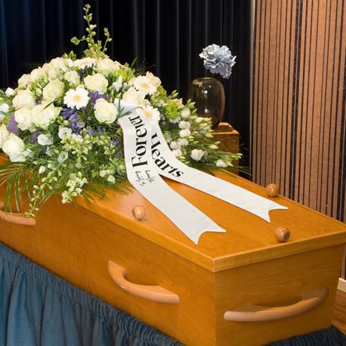 Funeral Sash Ribbon - Forever in Our Hearts - 58x4" White Memorial Wreath