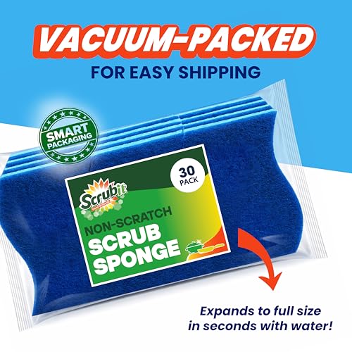 SCRUBIT Non-Scratch Kitchen Sponges - 30 Pack Dual-Action Cleaning