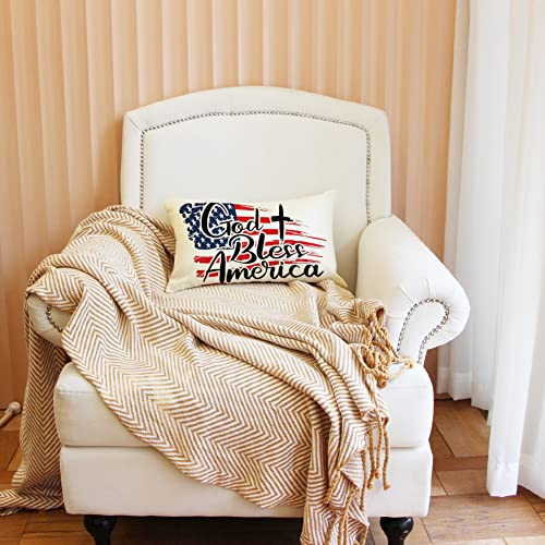 4th of July God Bless America Flag Throw Pillow Cover - 12x20