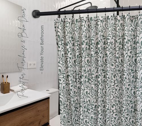 Farmhouse Green Floral Shower Curtain 72" x 72" - Cotton Blend Fabric