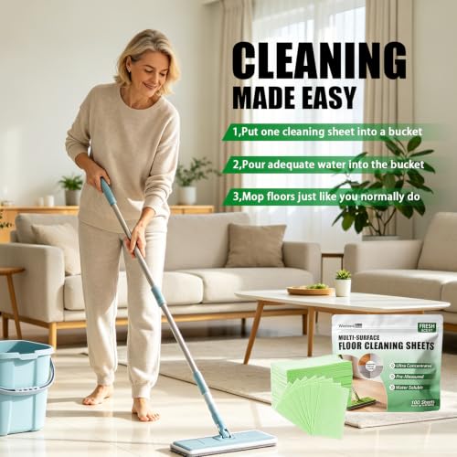 Multi-Effect Floor Cleaning Tablets - Green, 100 Pack | Deep Clean & Shine