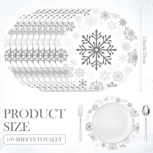 Christmas Paper Placemats Disposable Snowflake Design Silver 100 Pcs